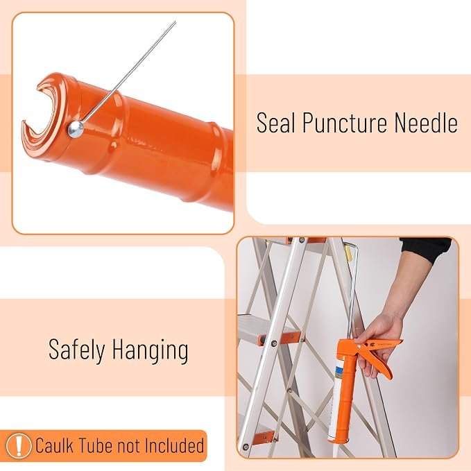 Caulking Gun, 10:1 Thrust Ratio, Orange, No Drip Sealant Gun - Image 2