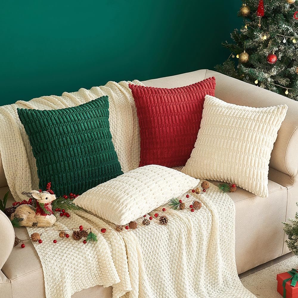 Corduroy Decorative Throw Pillow Covers 18x18 Cream - Image 4