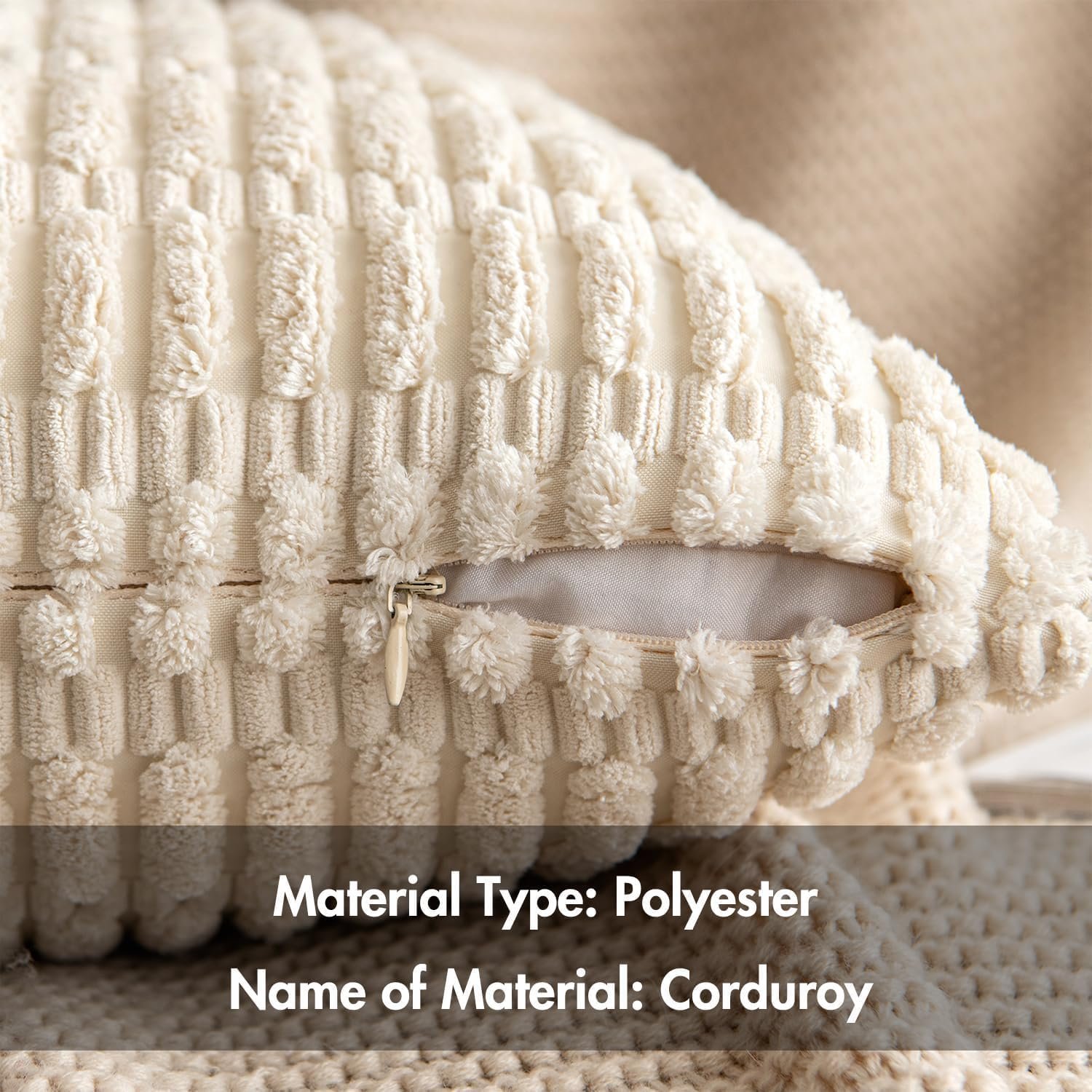 Corduroy Decorative Throw Pillow Covers 18x18 Cream - Image 5