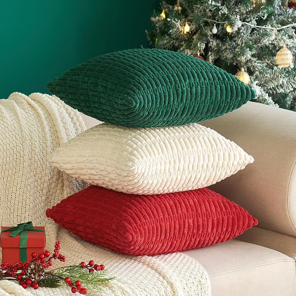 Corduroy Decorative Throw Pillow Covers 18x18 Cream - Image 3