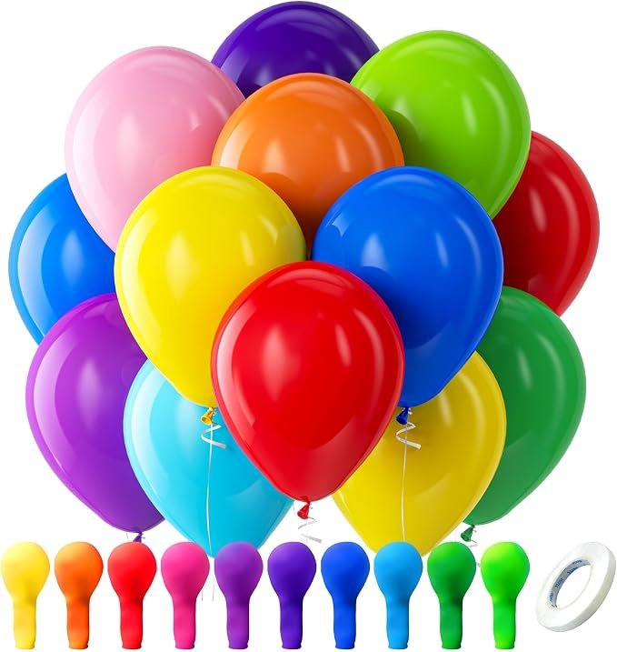 Assorted Latex Rainbow Balloons 100 Pack 12 inch Bright Color Ba