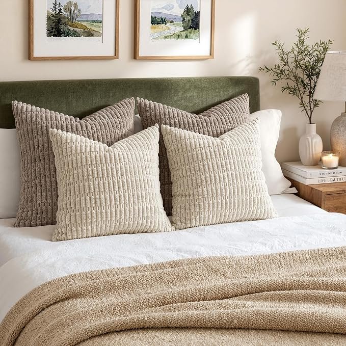 Corduroy Decorative Throw Pillow Covers 18x18 Cream - Image 8