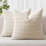 Corduroy Decorative Throw Pillow Covers 18x18 Cream